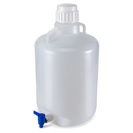Globe Scientific Carboy, Round with Spigot and Handles, HDPE, White PP Screwcap, 20 Liter, Molded Graduations 7350020